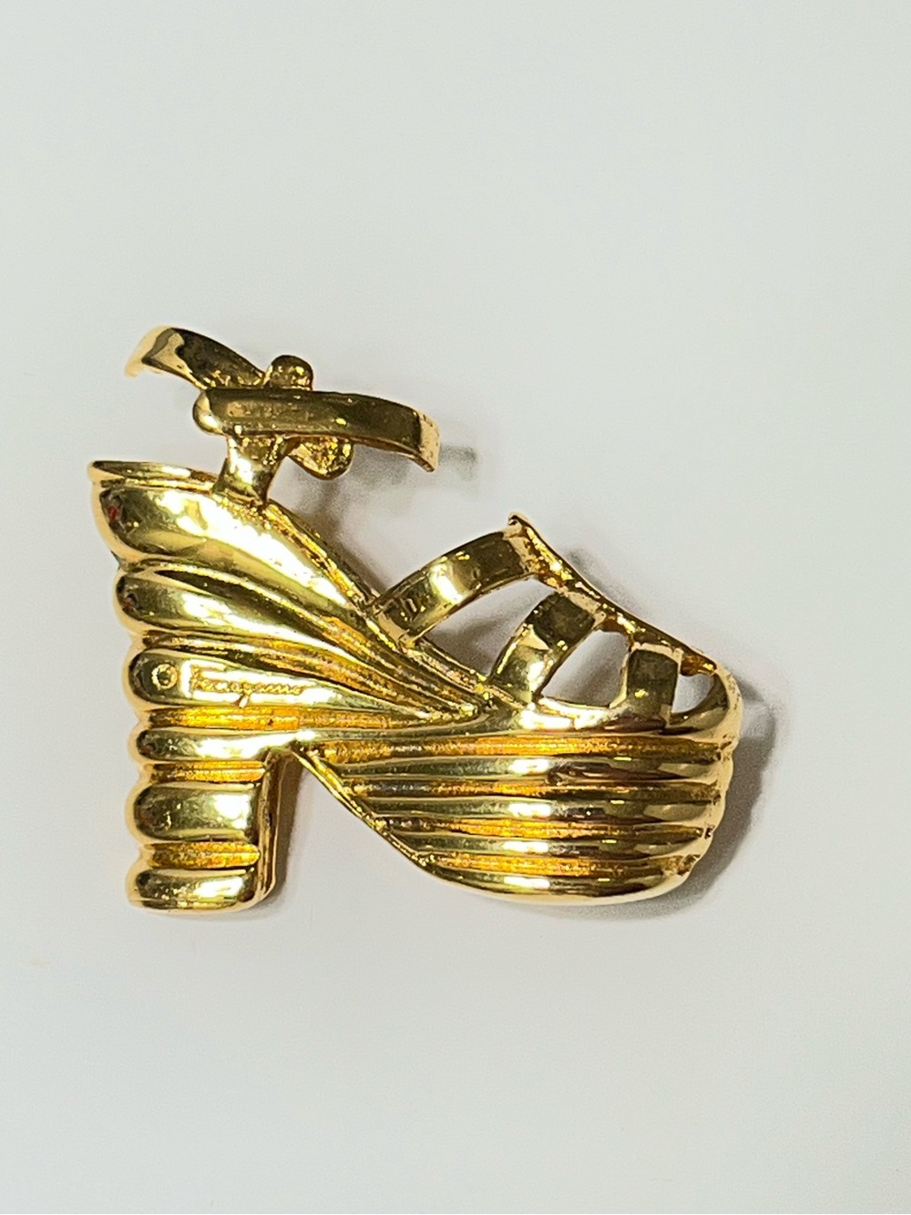 Salvatore Ferragamo Gold-tone Platform Wedge Sandal Brooch